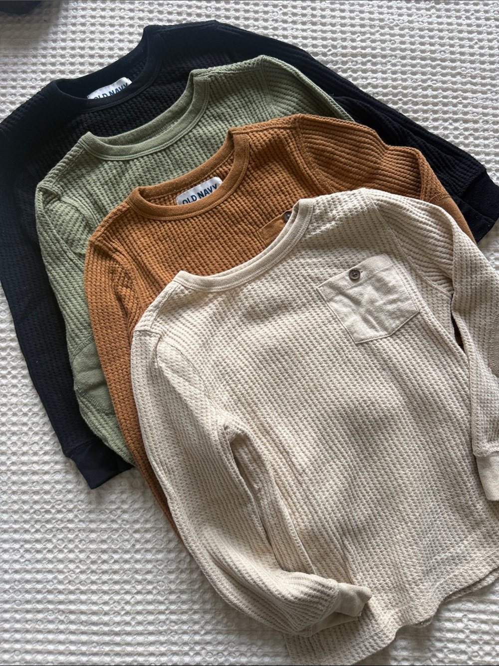 BUNDLE Old Navy kids Waffle-Knit thermal shirts — Cream, Brown, Olive, Black
